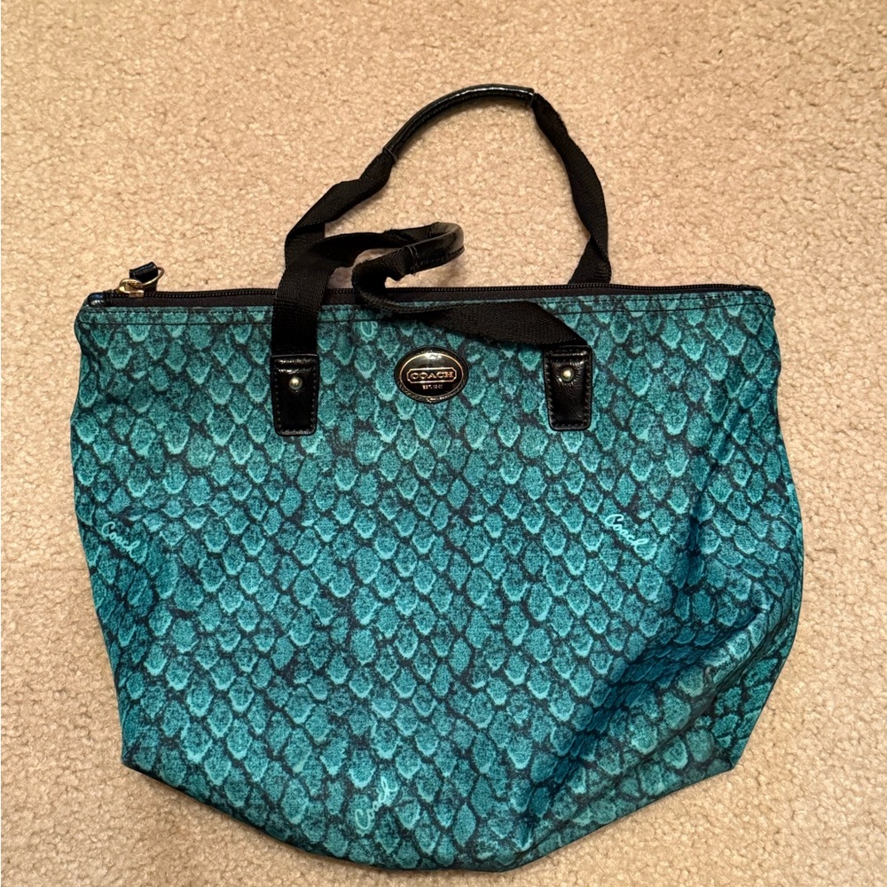 Coach Teal and Brown Snake Print Design